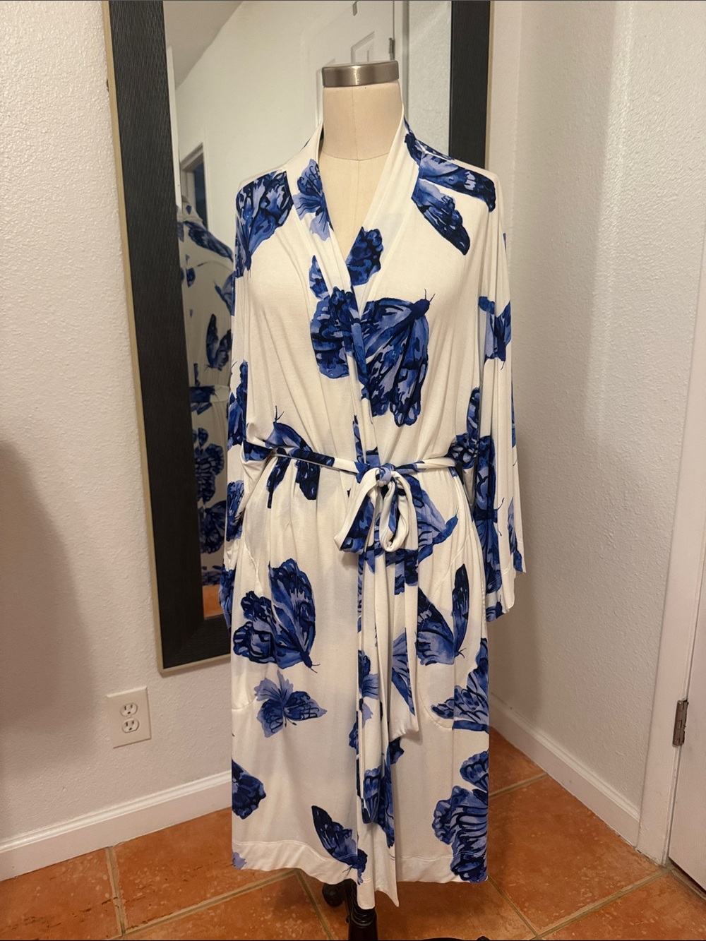 Soma White Robe with Blue Butterfly Print